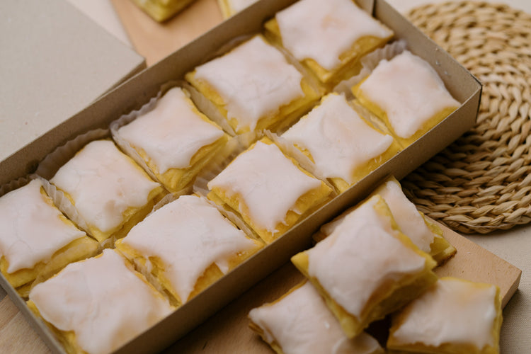 Freshly baked Leones Napoleones with flaky pastry and custard filling