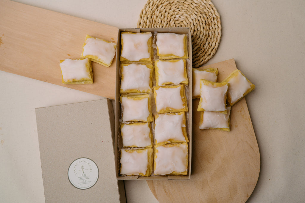 Close-up of glazed Leones Napoleones pastries from Bacolod
